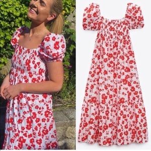 Zara red and white poplin dress